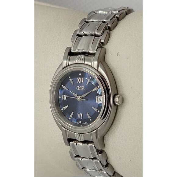 Unisex Cross Round Blue Dial Silver Tone Case Bracelet Band Watch LW10F 02 main image 10